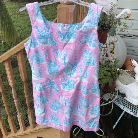 Lilly Pulitzer Dress Sz 6 Under The Sea Mermaid Pink Green Blue Shift Vintage